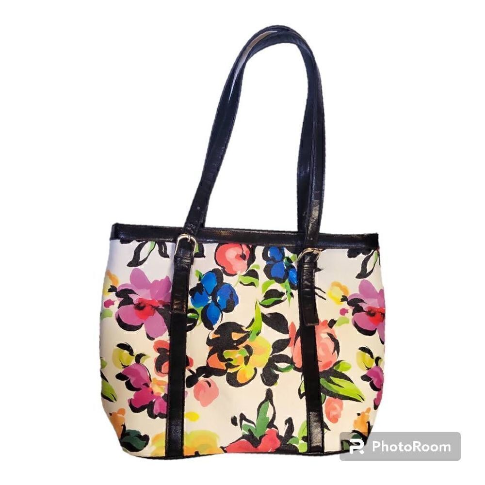 Bueno Floral Faux Leather Tote Bag with Black Trim